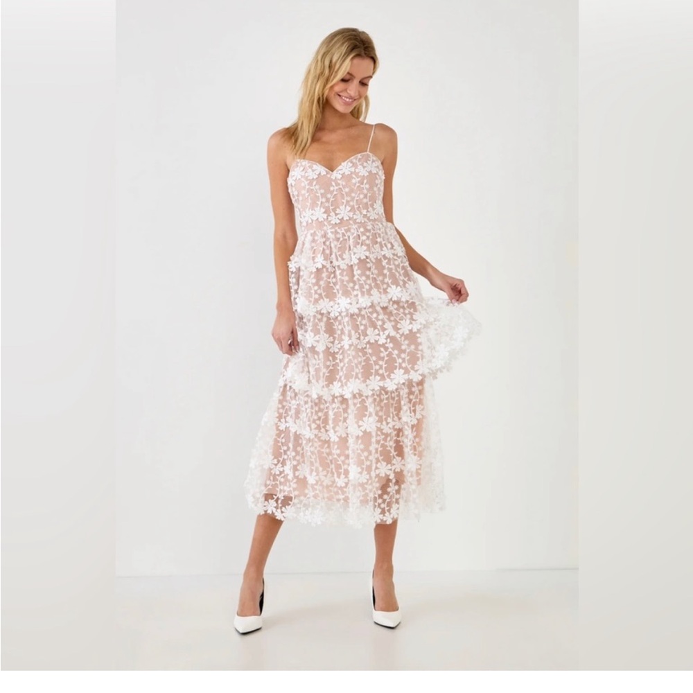 Endless Rose Crochet Layered Midi White Dress